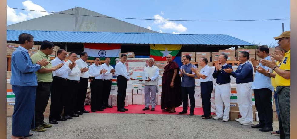 Ambassador Abhay Thakur handed over the relief material to Chief Minister of Mandalay Region as part of #OperationBrahma. (April 17, 2025)